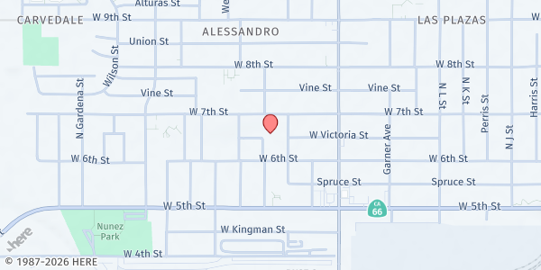 Map showing Mary's Mercy Center Mary's Table at 641 Roberds Avenue, San Bernardino, CA
