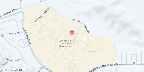 Map showing Obershaw Den at 5500 University Pkwy Student Union North 3311, San Bernardino, CA