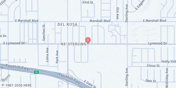 Map showing Poder Y Luz Ministries at 2372 E Lynwood Dr, San Bernardino, CA