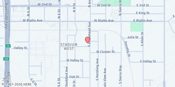 Map showing Redeemed Christian Church of God at 190 S. Arrowhead Avenue, San Bernardino, CA