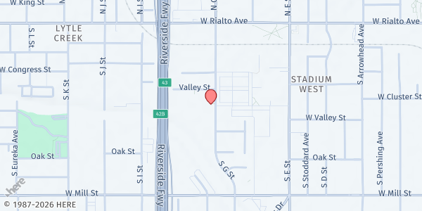 Map showing SAC Health System - San Bernardino at 250 S G St, San Bernardino, CA