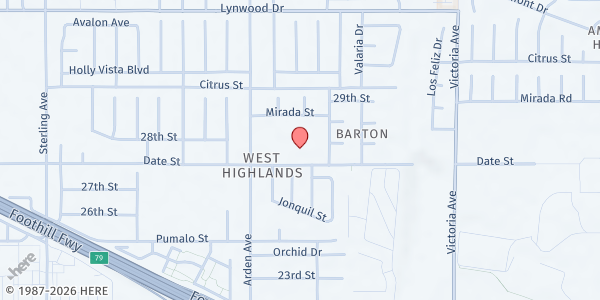 Map showing San Bernardino City Mission at 26200 Date Street, San Bernardino, CA