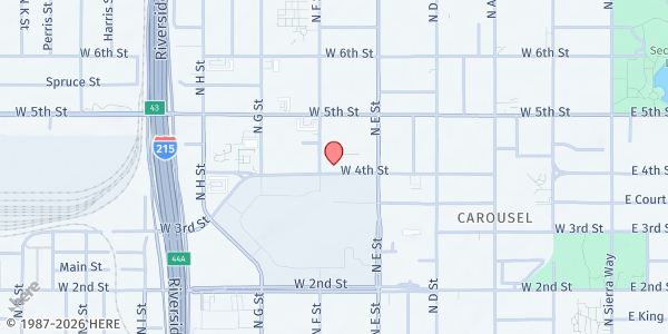 Map showing With Open Arms Foundation at 570 W 4th St. Ste 201, San Bernardino, CA