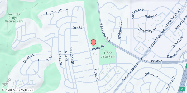 Map showing Church of Jesus Christ of Latter-Day Saints Linda Vista at 6840 Osler Street, San Diego, CA