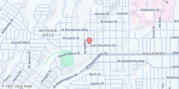 Map showing Mission Hills United Church of Christ at 4070 Jackdaw Street, San Diego, CA