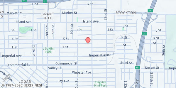 Map showing St. Paul UMC of San Diego at 3094 L Street, San Diego, CA