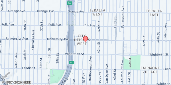 Map showing The Church of Nazarene in Mid City at 4101 University Avenue, San Diego, CA