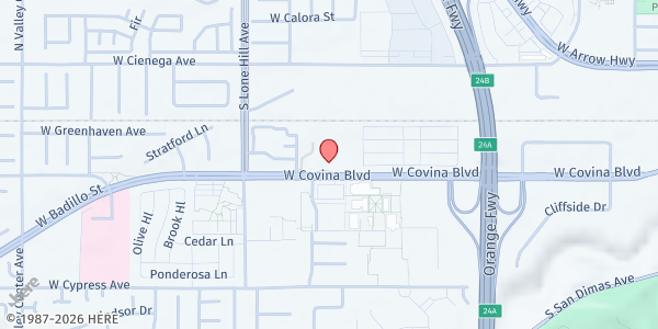 Map showing NewSong Church at 945 W. Covina Blvd., San Dimas, CA