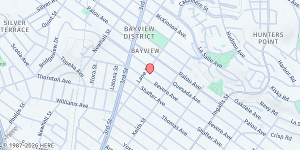 Map showing Bayview TLC FRC at 1601 Lane St, San Francisco, CA