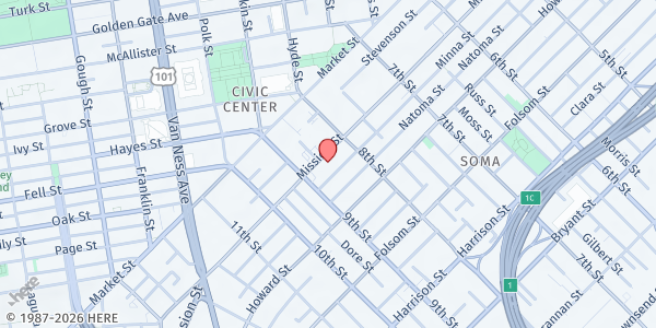 Map showing City & County of San Francisco Human Services Agency - Mission Street Office at 1235 Mission Street, San Francisco, CA