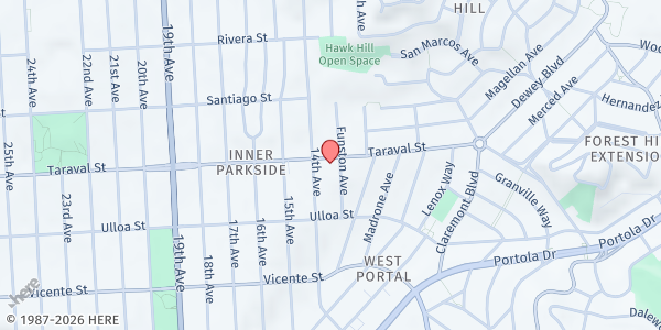 Map showing Covenant Presbyterian Church at 321 Taraval St, San Francisco, CA