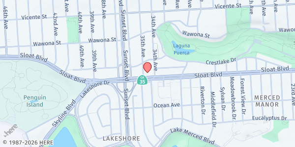 Map showing First United Presbyterian Church at 1740 Sloat Blvd, San Francisco, CA