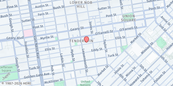 Map showing La Voz Pantry at 470 Ellis St, San Francisco, CA