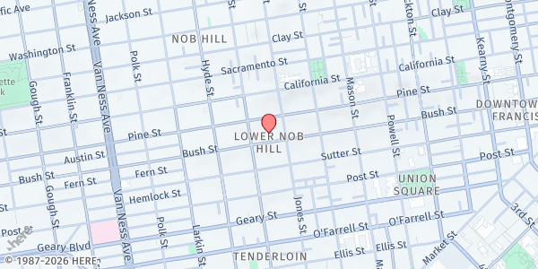 Map showing Mary Elizabeth Inn at 1040 Bush St, San Francisco, CA