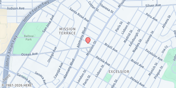 Map showing Mission Bay Church at 35 San Juan Ave, San Francisco, CA