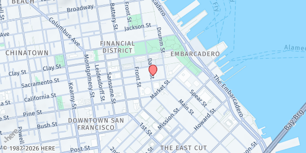 Map showing Northern California Council For The Community (NCCC) / Bay Area Partnership - Food Distribution Center at 50 California St, San Francisco, CA
