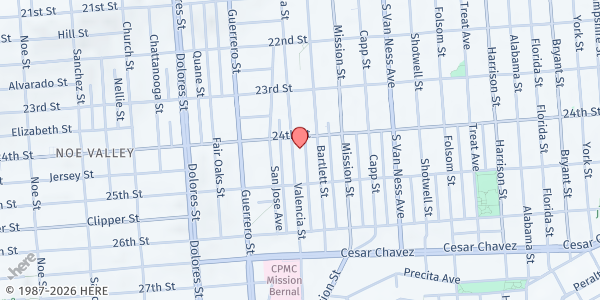 Map showing Reality SF at 1325 Valencia St, San Francisco, CA