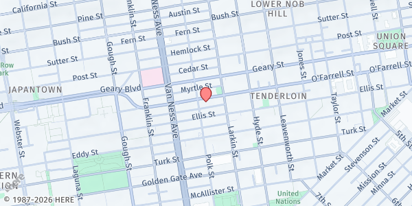 Map showing Southeast Asian Community Center at 875 O'Farrell St, San Francisco, CA