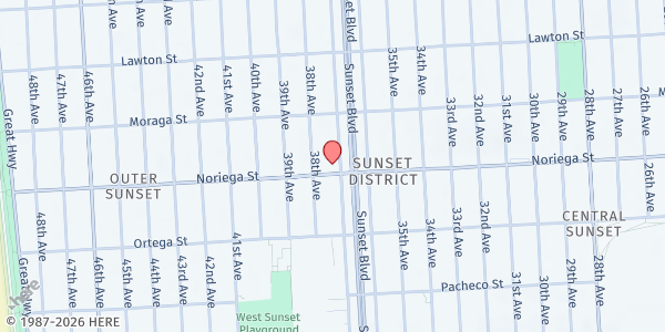 Map showing Sunset Neighborhood Beacon Ctr. at 3010 Noriega Street, San Francisco, CA