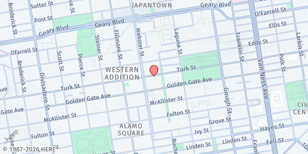 Map showing TDNC - Willie B. Kennedy Neighborhood Pantry - Food Distribution Center at 1239 Turk St, San Francisco, CA