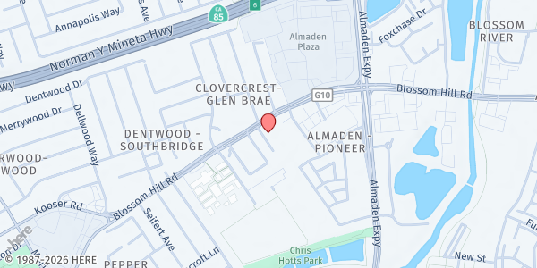 Map showing Almaden Hills United Methodist Church at 1200 Blossom Hill Road, San Jose, CA
