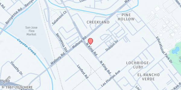 Map showing Family Supportive Housing's San Jose Family Shelter at 692 North King Road, San Jose, CA