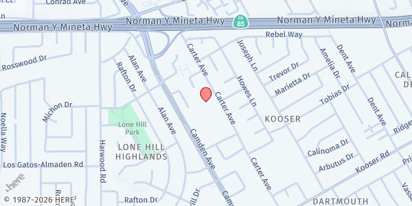 Map showing FISH Of South Valley San Jose - St. Timothy's Lutheran Church at 5100 Camden Ave, San Jose, CA