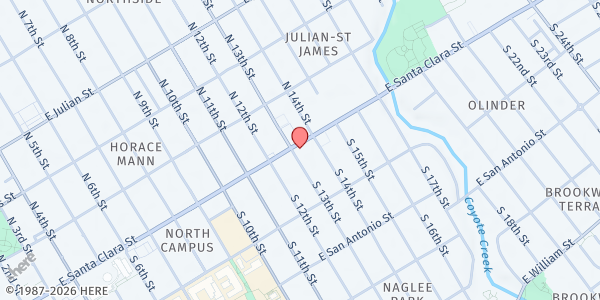 Map showing Indian Health Center of Santa Clara County at 602 E. Santa Clara Street, San Jose, CA