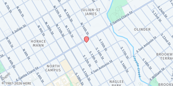 Map showing Indian Health Center of Santa Clara Valley at 602 E. Santa Clara Street, San Jose, CA