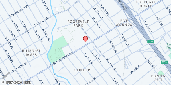Map showing POSSO Distribution Site at 1115 East Santa Clara Street, San Jose, CA