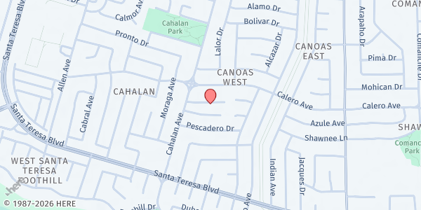 Map showing Santa Teresa Parish at 794 Calero Avenue, San Jose, CA