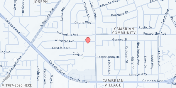 Map showing Trinity Presbyterian Church at 3151 Union Avenue, San Jose, CA