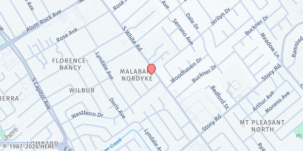 Map showing True Vine Baptist Church at 505 S. White Road, San Jose, CA