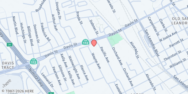Map showing Brothers and Sisters In Christ (BASIC) - San Leandro at 1221 Pacific Avenue, San Leandro, CA