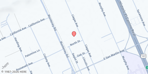 Map showing Gwinn Elementary School at 13745 Llagas Ave, San Martin, CA