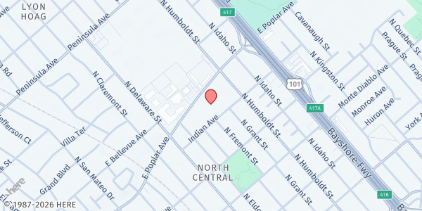 Map showing Fiesta Gardens International School at 715 Indian Avenue, San Mateo, CA