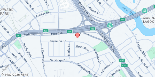 Map showing Fiesta Gardens International School at 1001 Bermuda Drive, San Mateo, CA