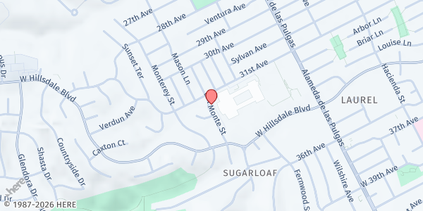 Map showing Hillsdale High School at 3115 Del Monte St, San Mateo, CA