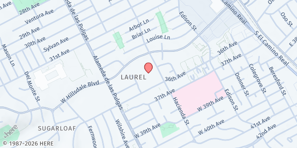 Map showing Laurel Elementary at 316 36th Ave., San Mateo, CA