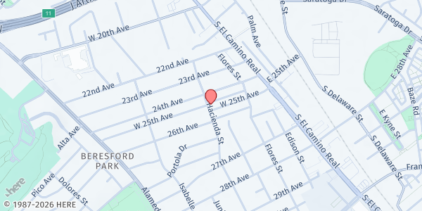 Map showing Waypoint Church at 194 W. 25th Ave, San Mateo, CA