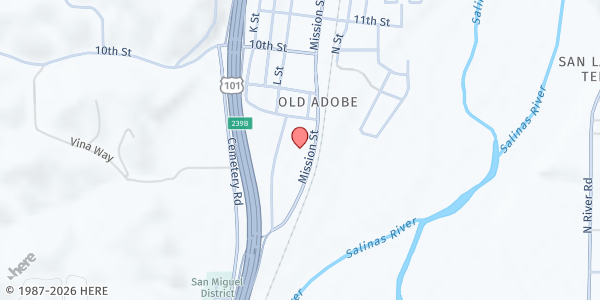 Map showing San Miguel Mission - Pantry at 775 Mission Street, San Miguel, CA