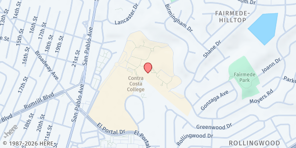 Map showing Contra Costa College Pantry at 2600 Mission Bell Dr, San Pablo, CA
