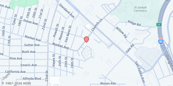 Map showing St. Paul Conference SVdP at 1850 Church Lane, San Pablo, CA