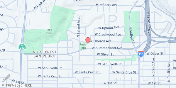 Map showing Justice for Murdered Children Food Distribution Center at 1039 Elberon Avenue, San Pedro, CA