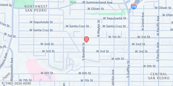 Map showing San Pedro Temple Corps at 138 S. Bandini Street, San Pedro, CA