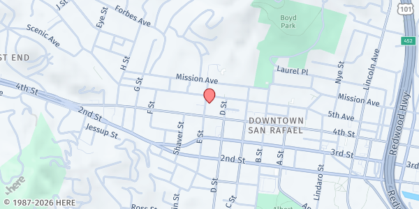 Map showing Next Generation Scholar - San Rafael at 1018 E Street, San Rafael, CA