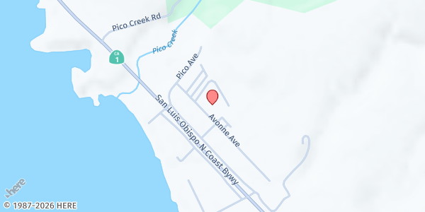 Map showing San Simeon Oceanside Apts. - Neighborhood Food Distribution at 9490 Avonne Ave, San Simeon, CA