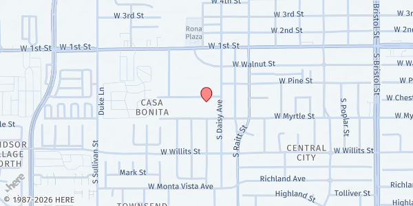 Map showing Love Community Outreach at 1920 W Chestnut Ave, Santa Ana, CA
