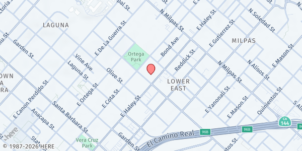 Map showing Catholic Charities Santa Barbara at 609 E Haley St, Santa Barbara, CA