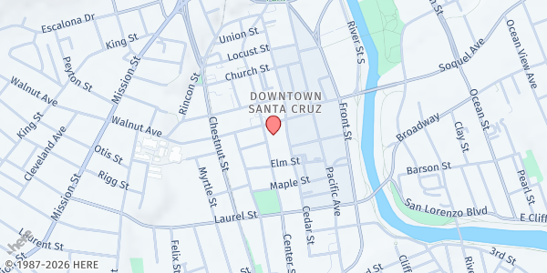 Map showing Calvary Food Pantry - Food Distribution Center at 532 Center St, Santa Cruz, CA